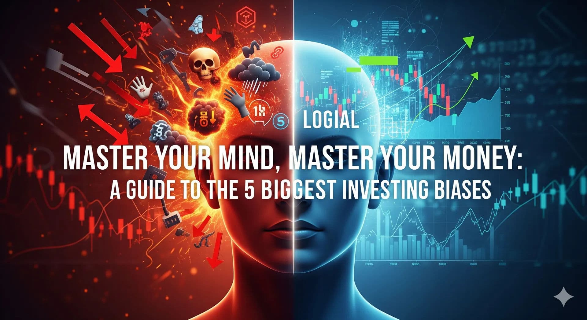 A person's head with a complex chart inside, symbolizing the challenges of investor psychology and behavioral finance