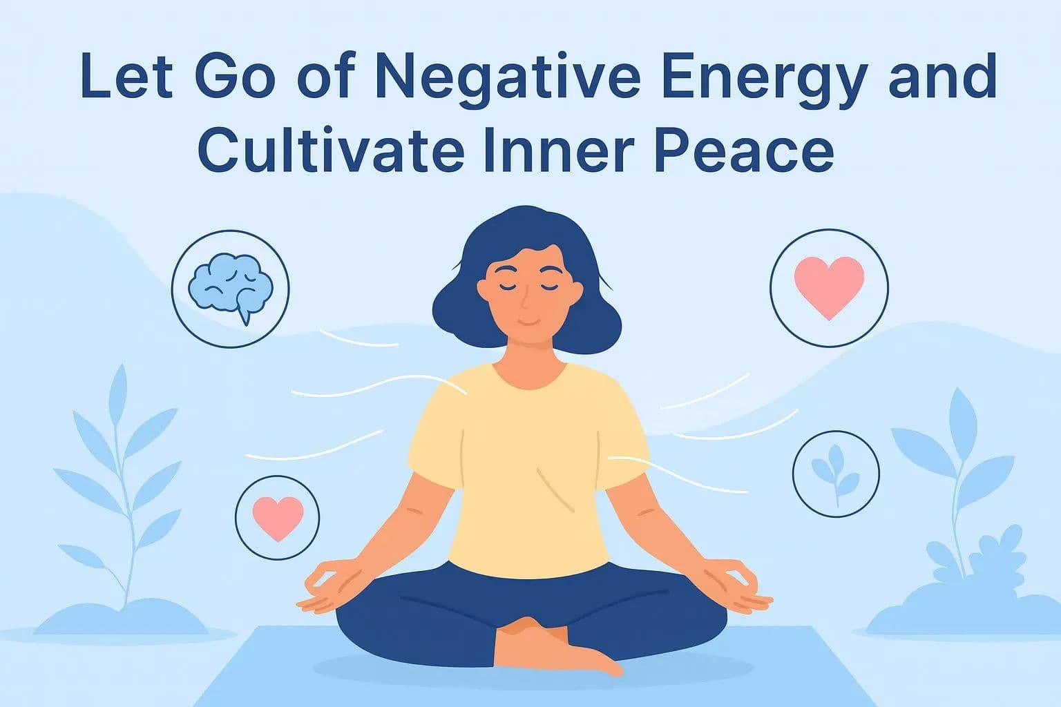 Illustration of peaceful person meditating and letting go of stress and negativity