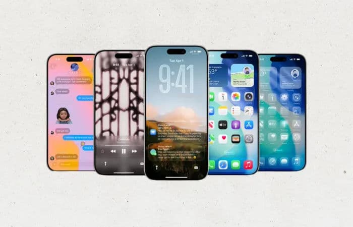 iPhone and iPad screens showcasing Apple’s new ‘Liquid Glass’ UI at WWDC 2025 keynote