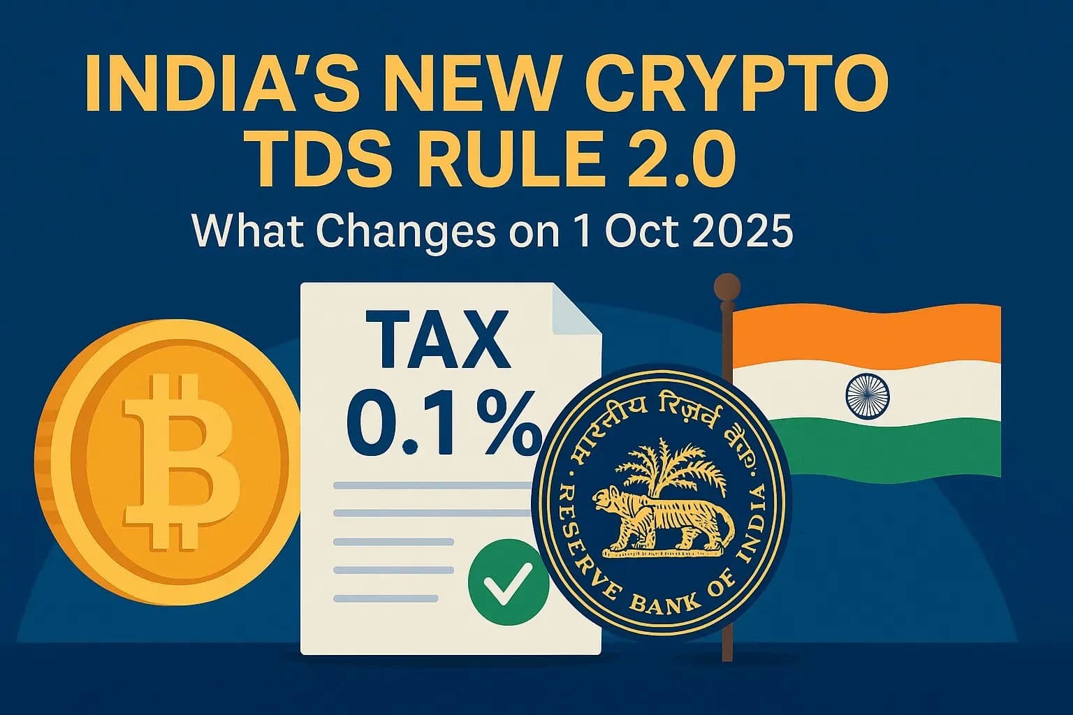 India TDS 2.0 crypto rule 2025 – new 0.1 % rate on Bitcoin and altcoins, refund mechanism explained