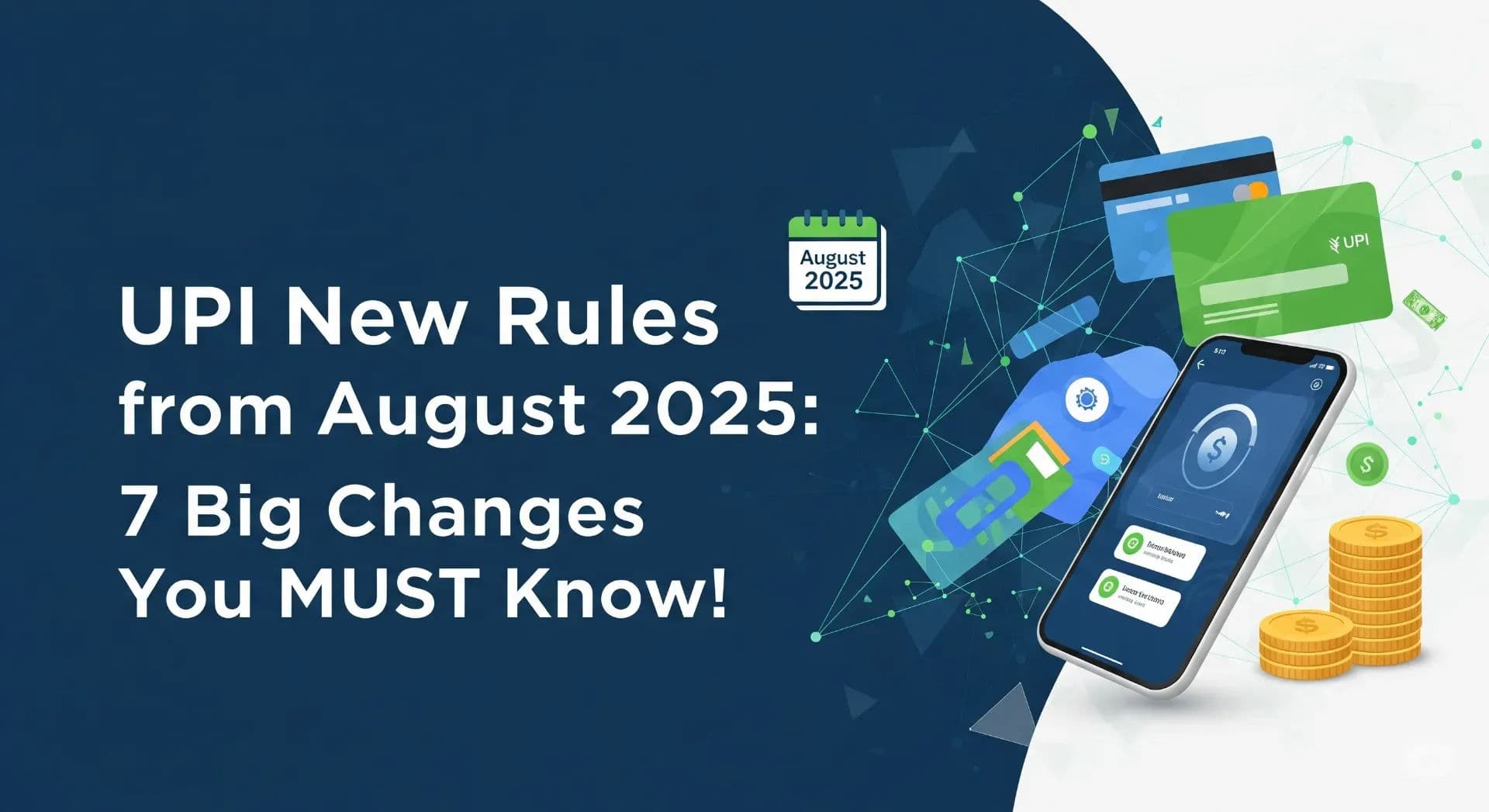 A graphic showing the UPI logo with text 'New UPI Rules 2025' to represent the latest changes in India's digital payments.