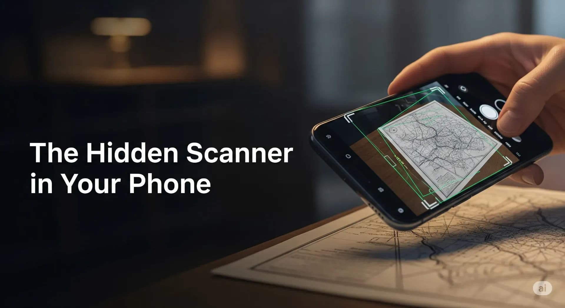 A person holding a smartphone over documents, using the hidden built-in scanner feature.